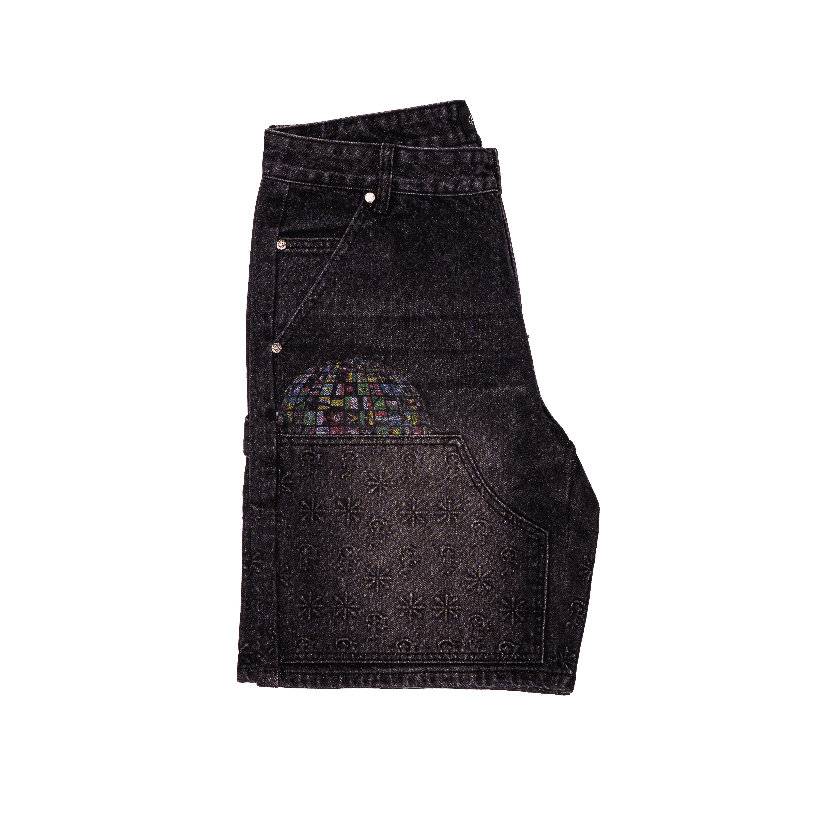 Black Embossed Denim Jorts - Image 3